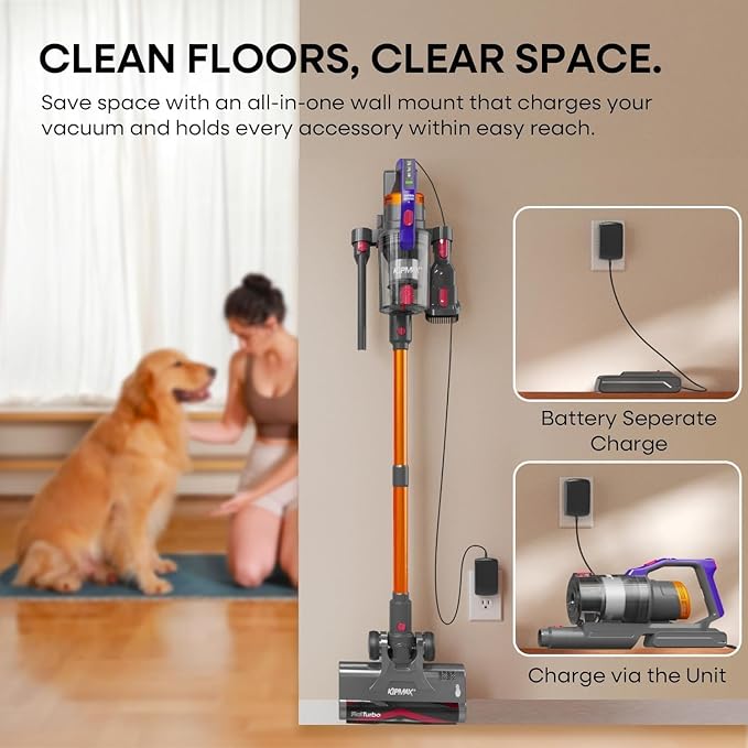 KIPMAX Cordless Vacuum Cleaner 50KPa 550W Powerful with Aromatherapy | 70Mins Anti-Tangled Vacuum Cleaner for Pet Hair/Carpet/Floor, Self-Standing Vacuum with Rechargeable Battery, LED Display