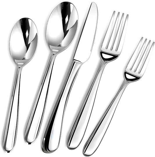 STILLOYE Heavy Duty Silverware Set for 6, 30 Piece Premium Stainless Steel Flatware Utensils Cutlery Set Including Steak Knife Fork and Spoon, Dishwasher Safe, Gift Package for Wedding Housewarming