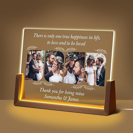 Personalized Valentines Couples Gifts For Him Her Husband Wife, Customized Acrylic Light Up Picture Frame With Photo Name, Custom Anniversary Birthday Gifts For Boyfriend Girlfriend Women Men