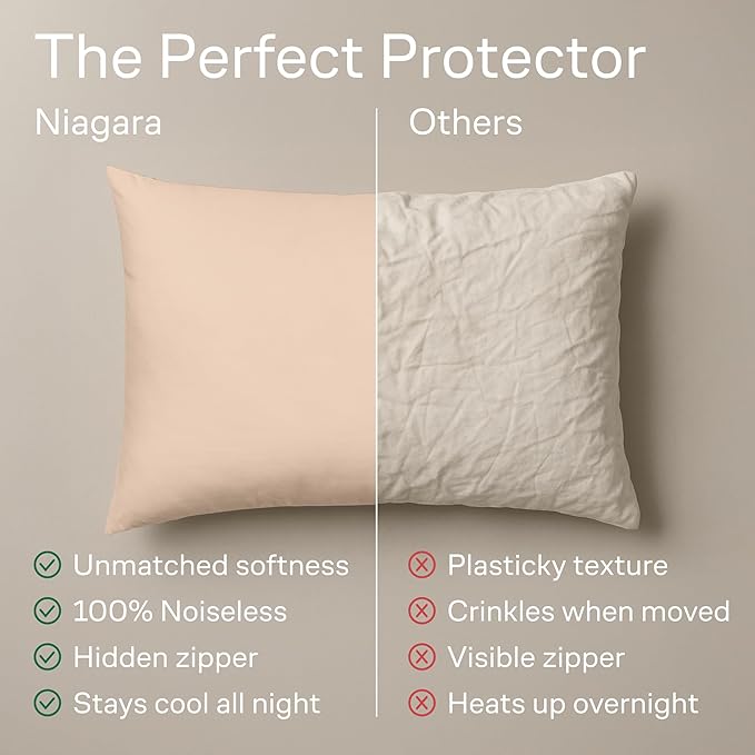 Ultra Soft Pillow Protectors with Zipper Queen Size - Set of 4 Breathable Pillow Covers - 100% Protection Against Stains, Dust & Dirt - Machine Washable (Cream)