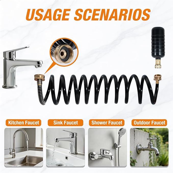 Drain Bladder Kit for Clogged Drains, Drain Unclogger Tool with 10FT Retractable Hose – Includes Shut-Off Valve & Brass Faucet Adapter – Drain King Alternative for 1" to 6" Pipes (Sink, Shower, Pool)