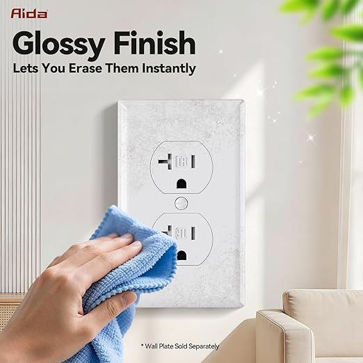 AIDA 1 Pack 20 Amps Outlets Electrical Duplex Receptacle Outlets,Tamper Resistant Electrical Receptacle, Wall Outlet,2 Pole,3-Wire, Self-Grounding, NEMA 5-20R,UL Listed, White