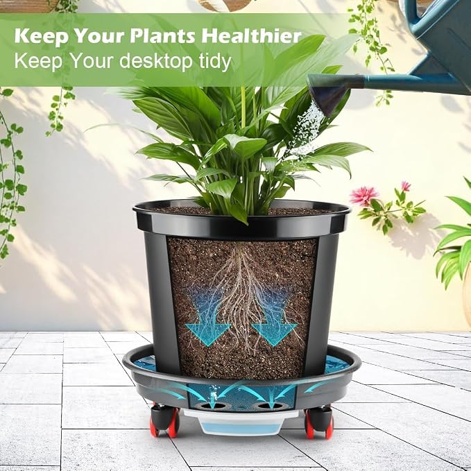 RooTrimmer 3 Pack 20 Inch Large Plant Pots with 13.5 Inch Rolling Saucers,Heavy Duty Planters with Wheels and Drainage Holes,Plastic Flower Pots for Indoor Outdoor Large Plants
