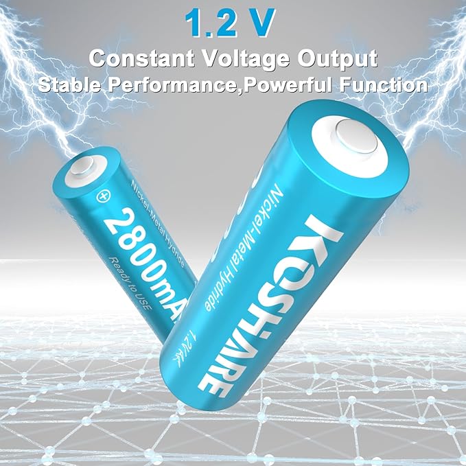 8 Pack Rechargeable Ni-MH Batteries AA with Charger, 1.2V 2800mAh Ni-MH AA Battery,Double A NiMH Battery,Rechargeable up to 800 Times,Pre-Charged (White+Blue, 8AA+8Slot Charger)