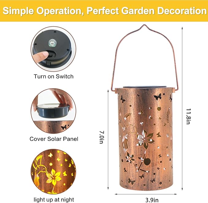 Mothers Day Gifts, 2 Pack Solar Lanterns Outdoor Waterproof Hummingbirds Birthday Gifts for Women Mom Grandma Garden Decor Hanging LED Decorative Light for Patio Yard Lawn Gardening Gifts