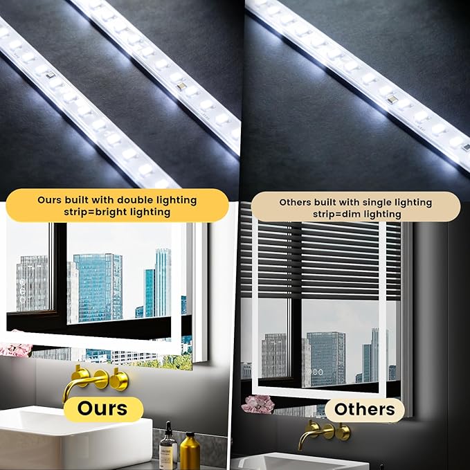 LOAAO 72"X32" LED Bathroom Mirror with Lights, Anti-Fog, Dimmable, Backlit + Front Lit, Lighted Bathroom Vanity Mirror for Wall, Shatter-Proof, Memory Function, Tempered Glass, ETL Listed