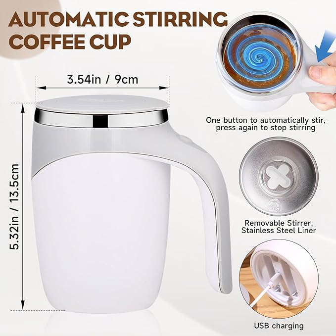JUDUNA Automatic Magnetic Stirring Coffee Mug, 2024 New Magnetic Coffee Stirrer Mug for Milk Stirring Mug with Lid, Automatic Coffee Cup Stirrer Auto Stirring Coffee Mug (2 Pcs)