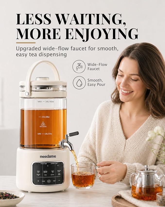 3L Electric Kettle & Beverage Dispenser with Infuser, Spigot - All-in-One Health Pot for Iced Tea/Coffee, Temperature Control, Glass Pitcher - Home & Office Use