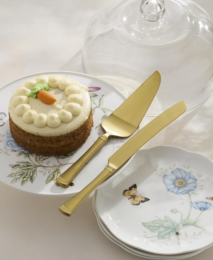 Lenox Silverware Serving Set, Portola Satin Gold 2-Piece Dessert Set, 18/10 Stainless Steel, Dishwasher Safe, Cake Knife And Cake Server, Serving Utensils, Dessert Serveware, Kitchen (Gold, 2 Piece)