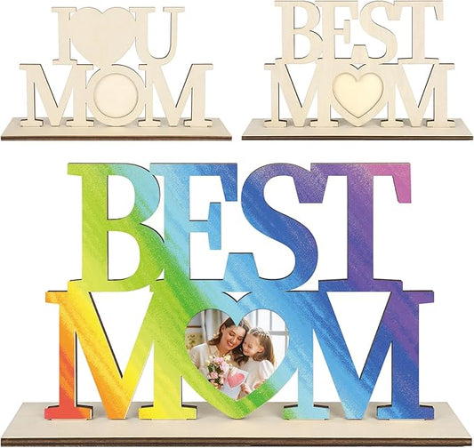 COCHIE DIY Unfinished Mother's Day Photo Frame Wood Crafts to Paint, 2 Picture Frame Painting Craft Kit, Wooden Crafts Classroom Activities, Best Gift for Mom from Daughter, Son (Mom)