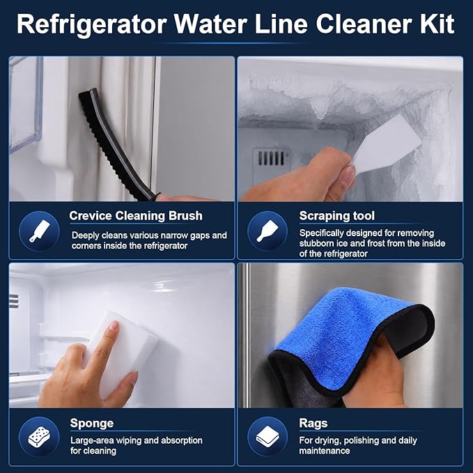 XANGNIER 10 Pcs Refrigerator Water Line Cleaning Kit,Refrigerator Drain Cleaner Tool–55.6 Inch Flexible Drain Brush,Syringe,Unclog Fridge&Ice Maker Cleaner Tools for Ice Dispenser,Sink,AC Drain Line