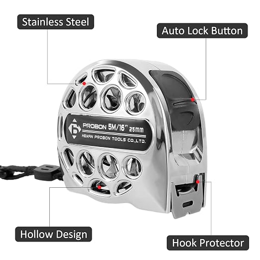 2 Pcs 16 Ft Tape Measure, Stainless Steel Double Sided Scale Retractable Measuring Tape, Anti Fall Wear Resistant Metric Ruler, Hollow Design, Self Lock