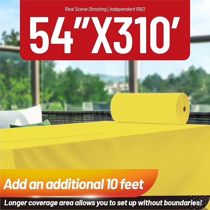 Plastic Table Cloth, 310 Ft X 54 In Plastic Table Cloth Disposable Yellow Table Cloths with Any Cut Sliding Cutters Premium PEVA Disposable Tablecloth for Picnics, Parties, Birthdays, Festivals