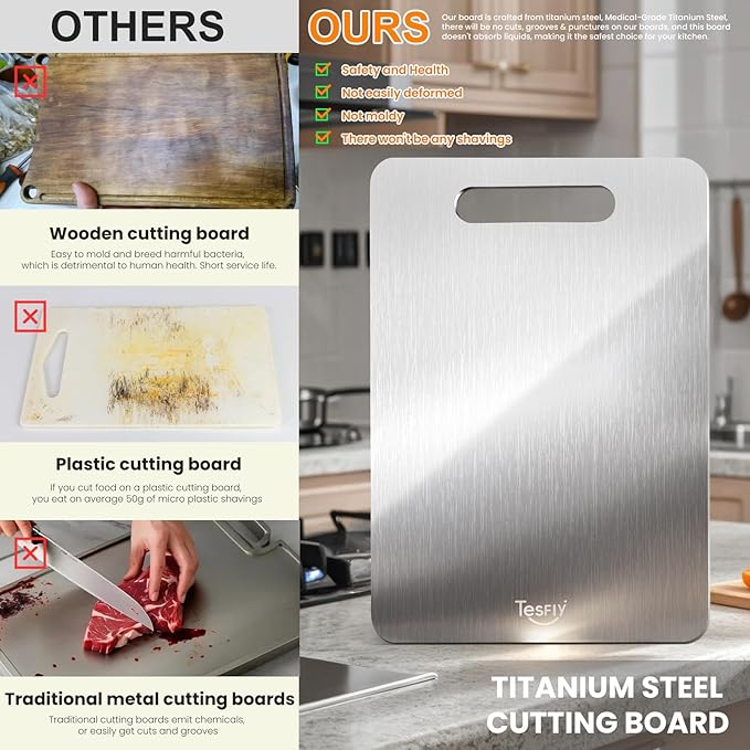 2 Pack Titanium Cutting Board,-100% Pure Titanium Cutting Boards For Kitchen,Easy to clean, Double-sided food-grade Titanium Cutting Board For Cutting Meats, Fruits And Vegetables(18 * 12)