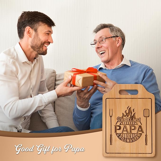 AceThrills Papa Gifts for Papas Christmas Gifts from Grandkids for Birthday, Father‘s Day - Engraved Bamboo Cutting Board 12.3"L x 8.7"W x 0.4"Th