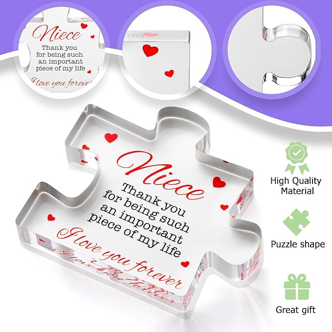 VELENTI Acrylic Block Puzzle Gift for Niece - Cute Present from Aunt, Uncle - Birthday, Christmas, Paperweight, Graduation - Novelty Gift for Nieces