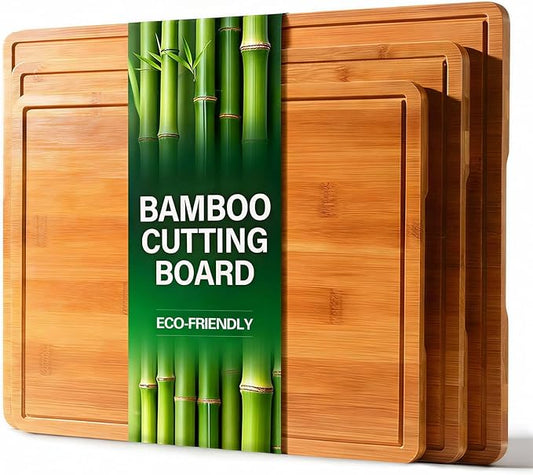 Zarler Bamboo Cutting Boards for Kitchen, Durable Wood Cutting Board with Juice Grooves and Handles, Wooden Chopping Board Set for Meal Prep, 500℉ Carbonized Bamboo, XL Size, Ideal Kitchen Gift