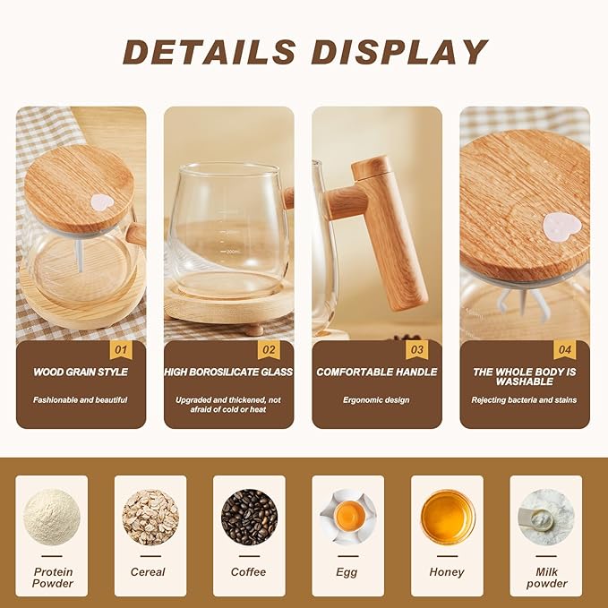 Maxcheck 2 Pcs Self Mixing Coffee Mug with Lid Handle 400ml 13.5oz Automatic Electric Cup 7000 RPM Self Mixing Glass Mug for Coffee Milk Protein Powder Office Home