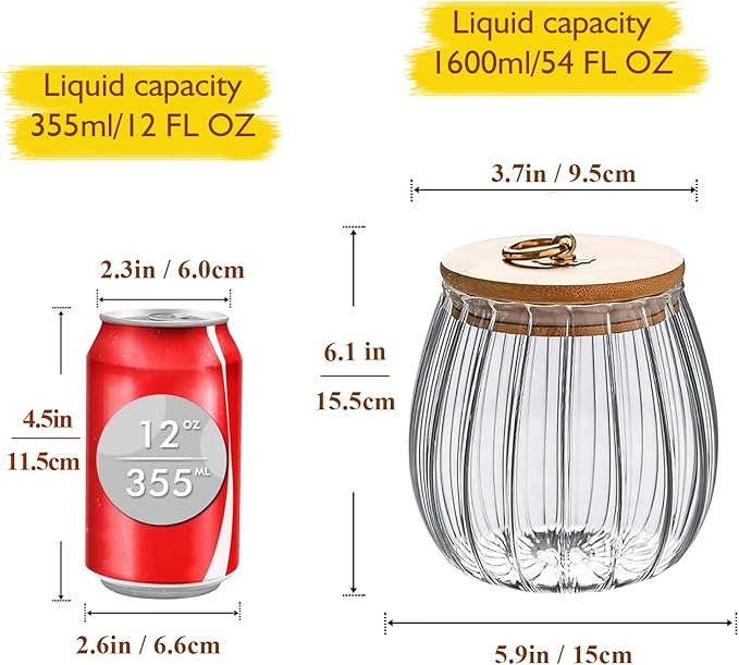 Viovian 1600ml(54FL OZ) Glass Jar with Lid Large Glass Coffee Nuts Canister Airtight Storage Jar with Bamboo Lid Kitchen Containers for Candy Snack Coffee Beans Tea Cookie(Large Oval)