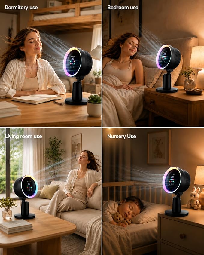 Space Player Desk Fan Air Circulator with Strong Airflow, Portable Table Fan with 45° Tilt & 180° Manual Rotation, LED Display, 4 Speeds, 8H Timer, Quiet Turbo Cooling Fan for Bedroom Home Office