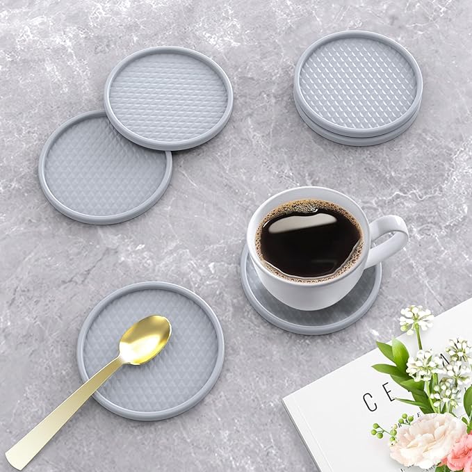 Silicone Coffee Mat with 6 Coasters,24"x16" Counter Bar Mat Fits Under Coffee Maker/Pot & Espresso Machine, Bar Aceessories,Detachable Drying Pad for Tamper,Sugar Packets,Cups & Countertop Protection