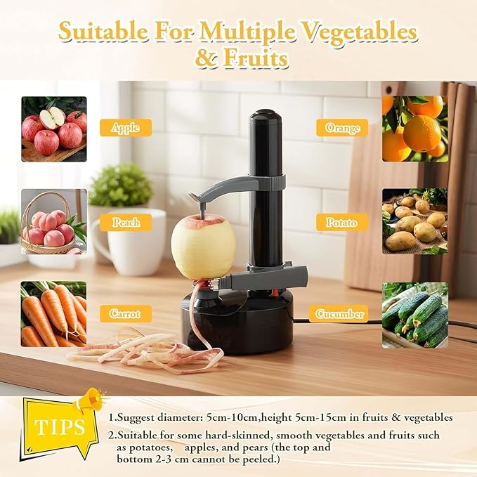 ele ELEOPTION Electric Potato Peeler Multifunction Electric Fruit Apple Peeler Potato Peeling Machine Automatic Rotating, Kitchen Peeling Tool Black