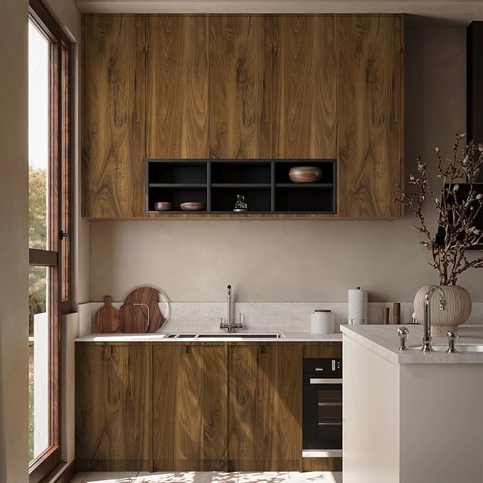 COSNIGHT Wood Contact Paper Peel and Stick - Brown Self Adhesive Vinyl Wrap Wooden Grain Waterproof Wallpaper - 15.7''x196'' Removable Nature Wall Paper for Cabinet Countertop Kitchen