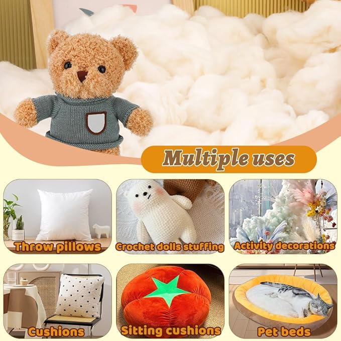 ZXIIXZ 2.2 lb Cotton for Pillow Stuffing, (7oz-4.4 lb) Warm Cotton Fiber Fill for Pillow Cushion Quilt Stuffing, Soft Natural Cotton Stuffing for Stuffed Animals, Home DIY Craft Stuffing