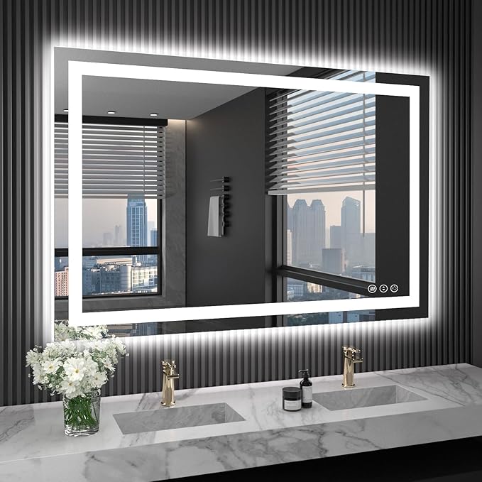 LOAAO 40"X32" LED Bathroom Mirror with Lights, Anti-Fog, Dimmable, Backlit + Front Lit, Lighted Bathroom Vanity Mirror for Wall, Memory Function, Tempered Glass, ETL Listed