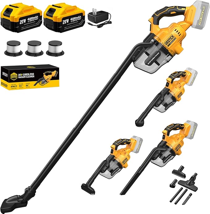 Cordless Vacuum Cleaner with 2x4.0A Battery&Quick Charger | 50kPa 125AW Strong Suction | 3 HEPA Filters | 4-in-1 Nozzle | 65CFM Powerful Brushless Handheld Vaccum for Home, Car, Pet, Shop