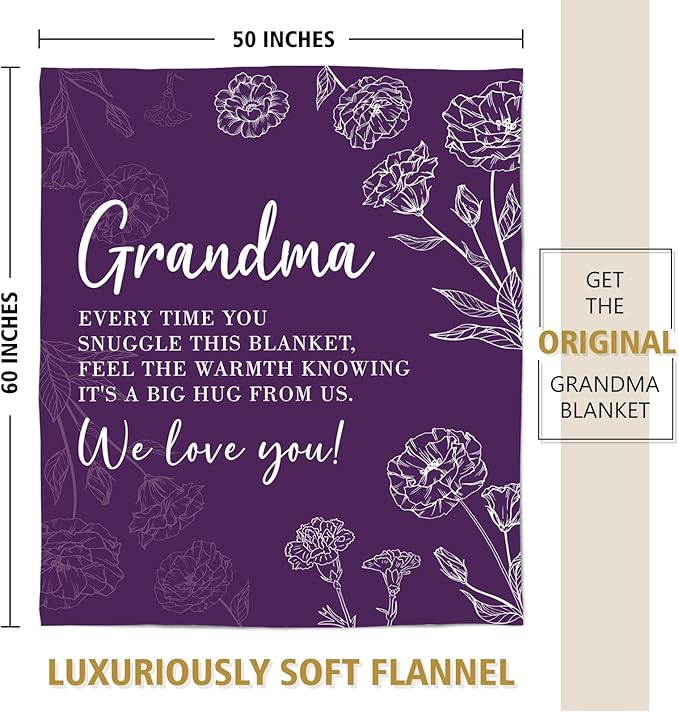 Mothers Day Grandma Gifts, Birthday Gifts for Grandma from Grandkids, to My Grandmother Soft Throw Blanket 50" x 60", Purple