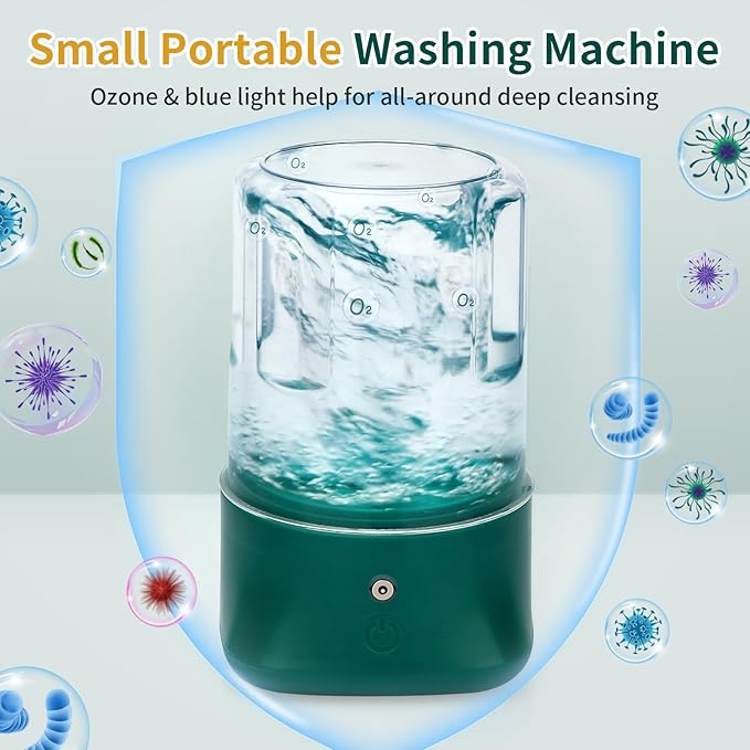 Mini Portable Washing Machine - USB Rechargeable 1L Small Washer with 2 Modes Deep Cleaning for Underwear, Socks & Baby Clothes, Compact Travel Laundry for Apartment, Dorm, Camping, Green
