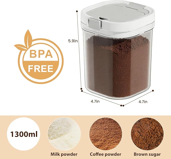 Coffee Storage Airtight Canister -43.9oz Sugar Kitchen Food Storage Jar BPA Free with Spoon and Layered Storage for Grounds Coffee, Beans, Tea, Sugar, Flour, Cereal,Formula (clear)