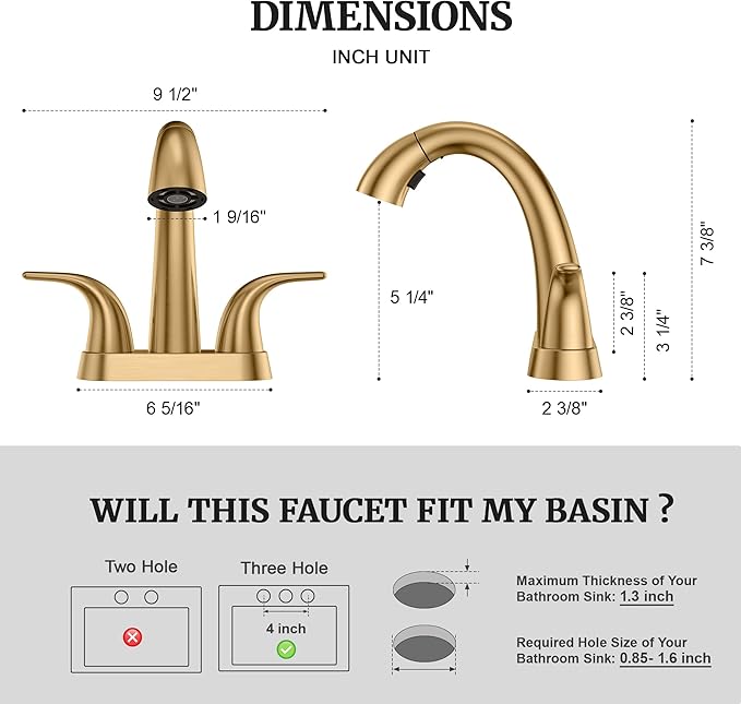 Ultimate Unicorn Bathroom Sink Faucet Champagne Bronze - 4 Inch Centerset Pull Down Vanity Faucets 3 Hole with Pop Up Drain - Two Handle Modern Washbasin Tap Set with Pull Out Sprayer for Rv Lavatory