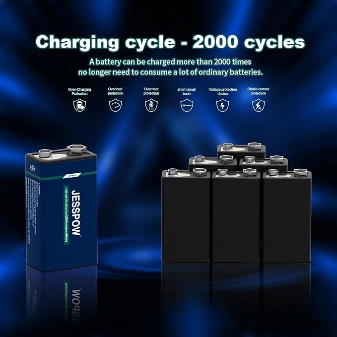 8 Pack Rechargeable 9 Volt Batteries USB Rechargeable, High Capacity 1300mAh 9V Lithium Battery with Type C Charging Cable for Electric Guitar, Microphone,Smoke Alarms Detector,Household and More