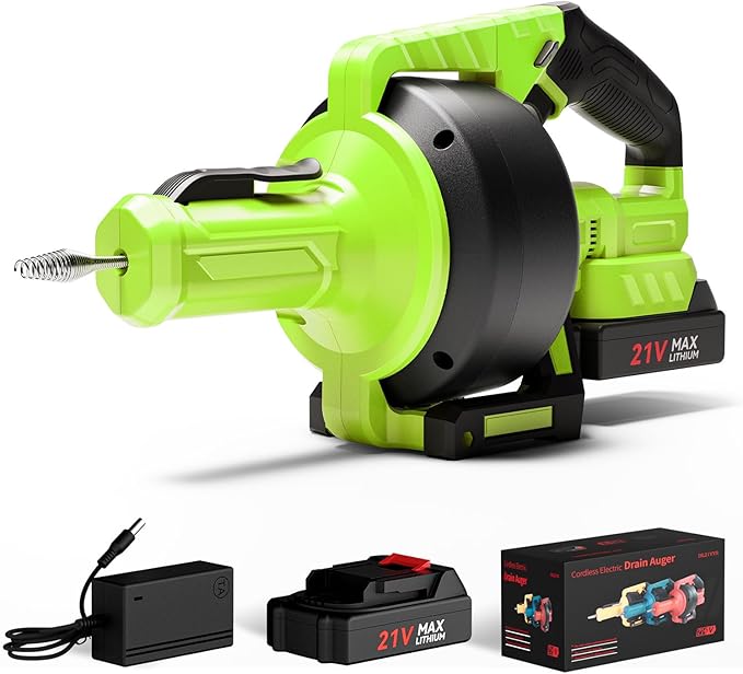 Ublue 21V Cordless Electric Drain Auger, 25Ft Auto Feed Drain Snake for Clog Remover with 2.0Ah Battery, Plumbing Snake for Sink Toilet Bathroom Shower Pipes 3/4"-2.95", Included Bag Gloves Rag