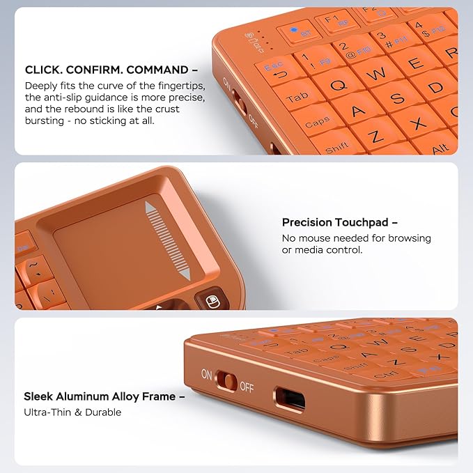 Mini Bluetooth Keyboard with Touchpad – Sturdy Aluminum Frame, Rechargeable & Portable – Seamless Connectivity for iPad, Mac, PC – The Perfect Companion for Smart Home, IT Tech & Field Service-Orange