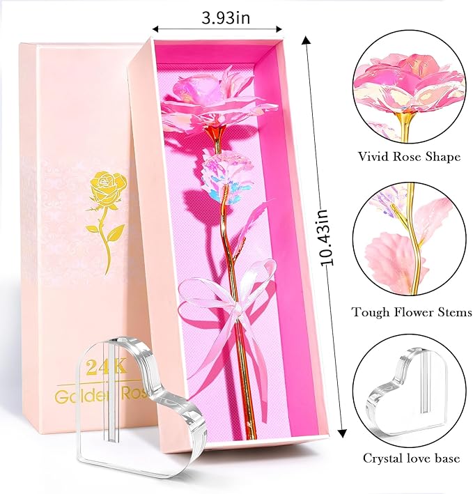 Mothers Day Mom Gifts for Women Grandma, Artificial Forever Birthday Flowers Galaxy Glass Eternal Roses with Heart Shaped Crystal Vase, Mother's Day Anniversary Wedding Rose Gifts for Wife Sister