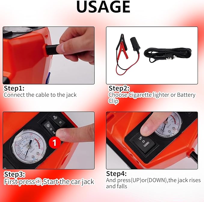 ROGTZ Electric Hydraulic Car Jack Kit 5 Ton 12V Portable Lift Range 17.7 Inch with Tire Inflator Pump for SUV Sedan Truck Car Repair Floor Jack for Vehicle Tire Change with LED Light Jack Only
