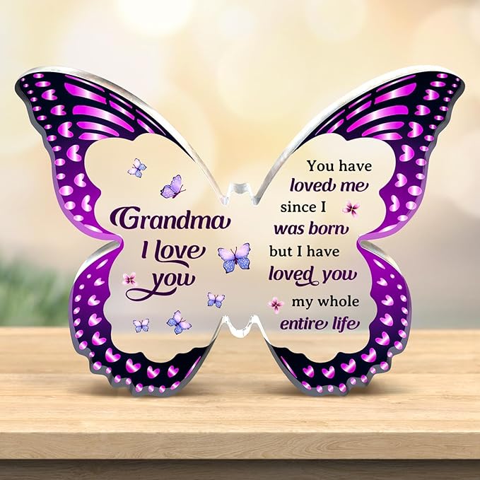 Gifts for Grandma Mothers Day, Grandma Gifts from Grandkids - Butterfly Acrylic Decorations - Birthday Valentines Mothers Day Prensent for Grandmother from Grandkids