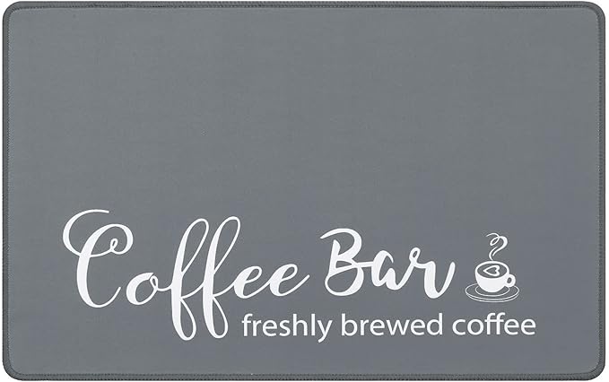 SHACOS Coffee Bar Mats 2 pcs 12x19 Inch Absorbent Non Slip Rubber, Waterproof Heat Resistant, Gray