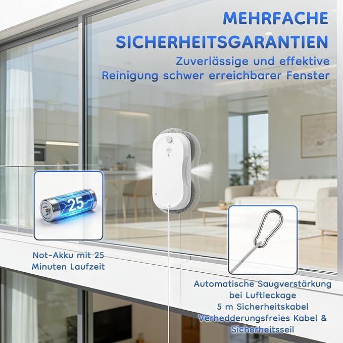 2026 Updated X2 Window Cleaning Robot - Enhanced Battery, Max 3200Pa, Path Planning, Anti-Slipping, Edge Detection, Window Cleaner Robot for High-Rise Windows, White (2 pairs of nozzles, 10 cloths)