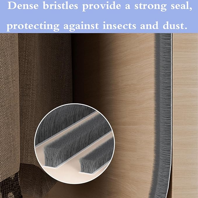Window Weather Stripping Door Seal, Door Window Weatherstrip Brush Type Windproof Soundproof Insect Proof Grey Multiple Sizes(5 x 6mm)