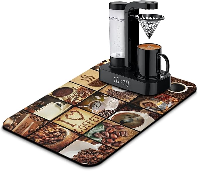 Coffee Mat 23inx15in, Anti-Slip & Waterproof Coffee Bar Accessories, Absorbent Hide Stain, Dish Drying Mat for Kitchen