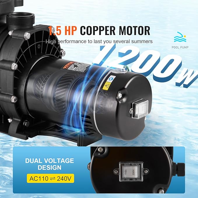 VEVOR 1.5HP Dual Voltage Above Ground Pool Pump 100 GPM 110/240V