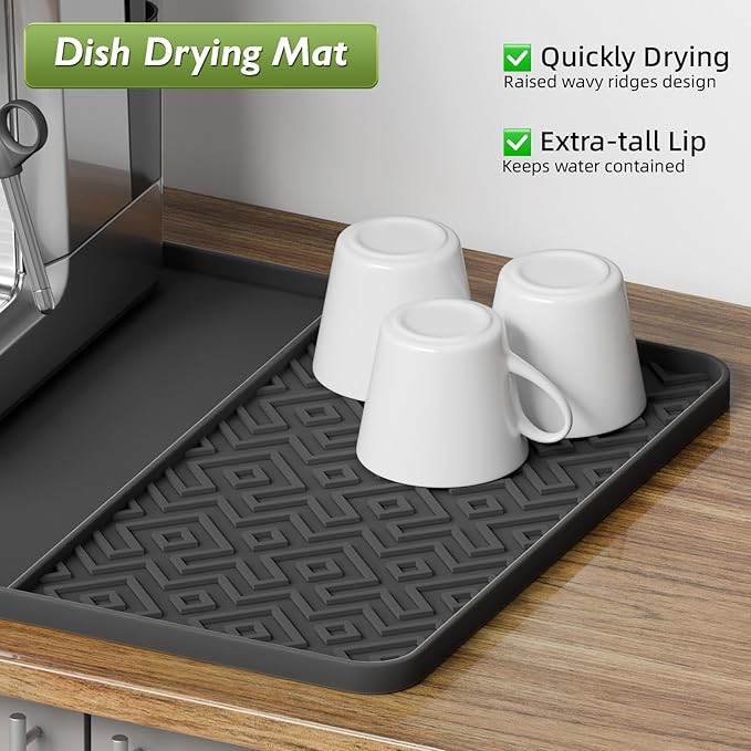 Silicone Coffee Mat with Raised Edges 24" x 16" – Waterproof Countertop Mat, Coffee Maker Pad, Espresso Machine Mat, Heat Resistant Dish Drying Mat