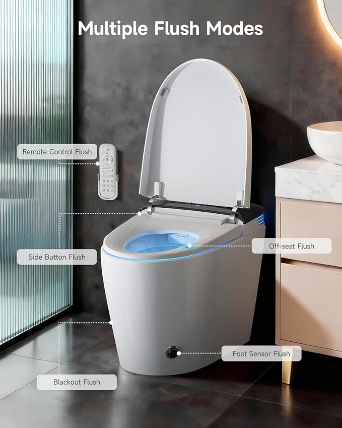 Smart Toilet with Bidet Built In, Elongated One Piece Bidet Toilet with Powerful Flush,Auto Open/Close,Foot Sensor,Heated Seat,Instant Warm Water&Dryer, 1.28 GPF
