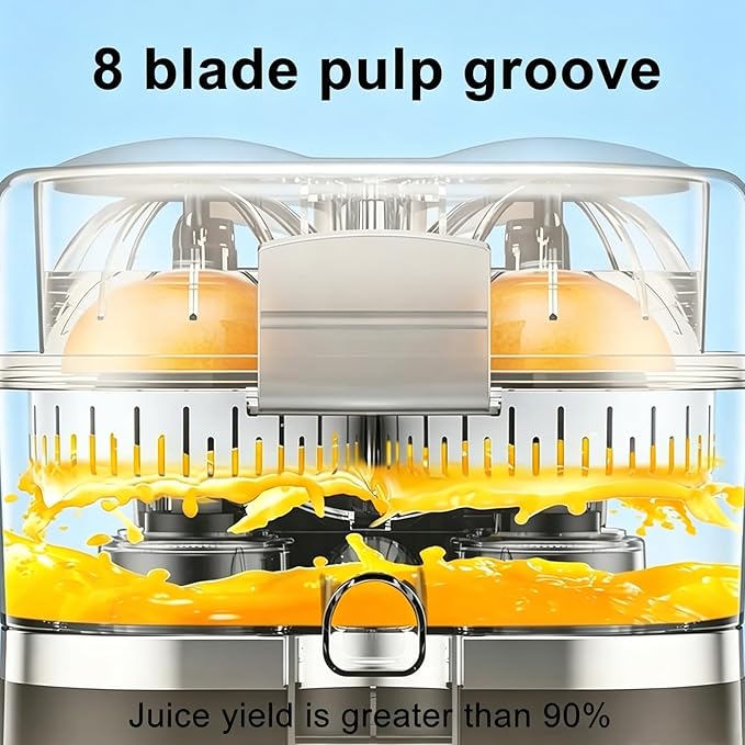 400ml Electric Juicer Machine, Dual Head Automatic Citrus Juicer, 8 Blade Pulp Groove, High Juice Yield, One Button Start, with 18000 RPM Powerful Motor, Food Grade, for Kitchen