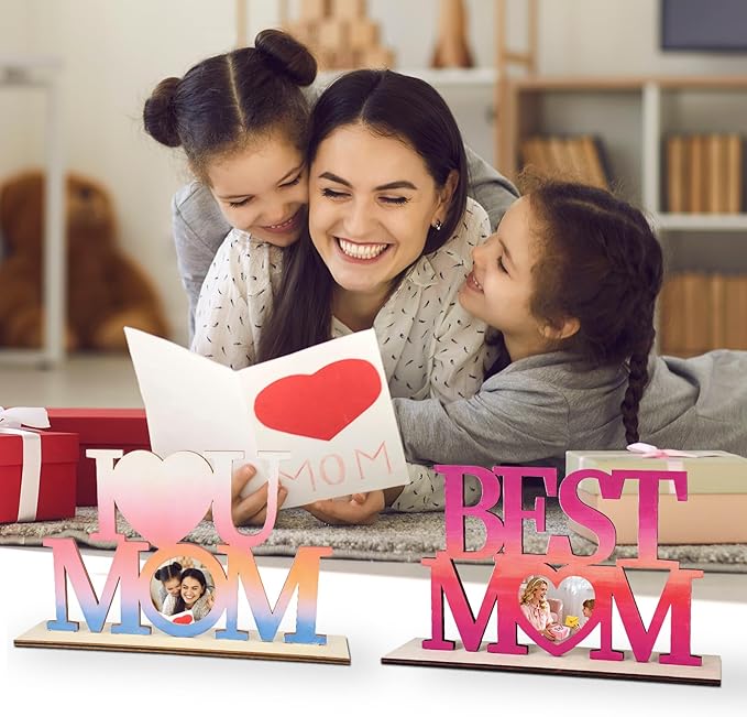 COCHIE DIY Unfinished Mother's Day Photo Frame Wood Crafts to Paint, 2 Picture Frame Painting Craft Kit, Wooden Crafts Classroom Activities, Best Gift for Mom from Daughter, Son (Mom)