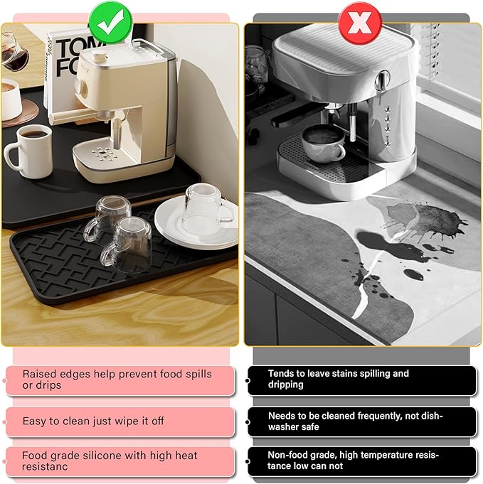 Silicone Coffee Maker Mat for Coffee Bar (19" x 12"), Non-Slip Espresso Machine Mat with 0.44" Raised Edges, Waterproof Coffee Bar Accessories & Countertop Protector, Heat Resistant & Dishwasher Safe